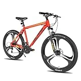 HILAND Bicicleta de montaña MTB de 26 Pulgadas con Shimano de 21 Marchas, Marco de Aluminio, Freno de Disco, Horquilla de suspensión para jóvenes, Bicicleta, Chicos, roja, 3 Hombres
