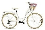 Goetze Mood - Bicicleta de ciudad retro vintage holandesa para mujer, ruedas de aluminio de 28 pulgadas, cambio Shimano Tourney de 7 velocidades, subida profunda, cesta con acolchado