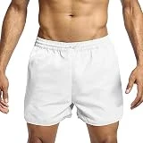 Generisch Pantalones cortos deportivos retro para hombre, ligeros, fitness, culturismo, secado rápido, con parte trasera de malla transpirable, pantalones cortos para correr, Blanco, XL