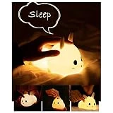 CHSG Multicolor Recargable Lámpara Led Infantil De Conejo, Quitamiedos Portátil, Luz Nocturna De Silicona, Luminoso Para Bebé Con Mando Y Sensor Táctil, Blanco Cálido 7 Colores De Respiración