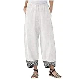Pantalones Mujer Comodos Verano Pantalón Largo Algodón y Lino Pantalon Ancho Algodón Cintura Alta Pantalones Baggy Mujer Verano Frescos Ligeros Playa Cómodo Pantalones