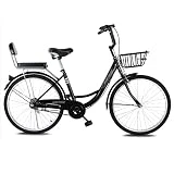Winvacco Neumático Sólido Urbana para Mujer, Bicicleta para Mujer Style Vintage Retro Citybike,Black-24inch