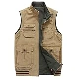 Adhdyuud Chaqueta sin mangas de algodón sin mangas para hombre, caqui, M