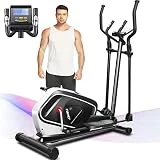 HIROLLOP Bicicleta Elíptica 16 Niveles Resistencia Control Electrónico, Elíptica con 16 Libras Volante Inercia, Medición de Pulso,Conexión con App,Monitor LCD,Carga máxima: 180kg, Negro, L, E970