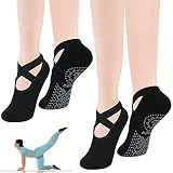 flintronic 2 Par Calcetines Pilates Yoga, Pilates Calcetines Antideslizantes Mujer pour Yoga, Fitness Antideslizantes Calcetines, con Asas y Correas, para Pilates, Danza, Fitness-Negro
