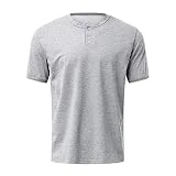 Camiseta Negra Blusa de Manga Corta con botón Simple de Moda de Verano para Hombre Hombre XL (Grey, XXL)
