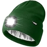 ATNKE LED Gorro con Luz,USB Recargable 4 LED Luz Gorra para Correr Super Brillante Invierno Cálido Satín Seda Forro Punto Gorro Regalos para Hombre y Mujer/Green