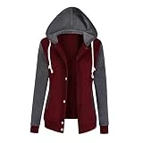 OCCOKO Sudadera de forro polar con capucha y chaqueta de béisbol de manga larga para mujer (Wine red, XL)