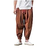 Pantalones Hombre, Hombre Pantalones Harem Cómoda Cintura Elástica Pantalones Moda Color Sólido Casuales Pantalones Anchos Hombre Ropa Hippie Hombre (Coffee, XXL)