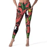 LAZAT Pantalones De Yoga Tucán Pájaro Hojas Patrón Leggings De Yoga para Mujer Pantalones Deportivos De Gimnasia