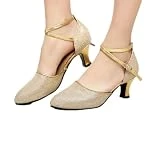 IQYU Zapatos de baile para mujer con lentejuelas, tacones medios, zapatos de baile, suela suave, zapatos de baile cuadrado, zapatos de baile latino, zapatos de baile latino, zapatos de baile latino,