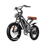 JANSNO Bicicleta Eléctrica 20' x 4.0 Fat Tire, Shimano 7vel, Frenos de Disco mecánicos Delanteros y Traseros, Bicicleta eléctrica para Adultos, batería extraíble de 48V 12.8Ah