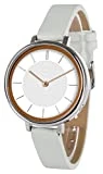 Zeit-Bar Reloj de pulsera inalámbrico para mujer, caja de acero inoxidable, correa de piel auténtica, Correa