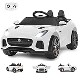 GOPLUS Jaguar Coche Eléctrico 12V para Niño de 3+ Años, Coche de Batería con Control Remoto, Vehículo Eléctrico con Música Faro USB, 3-5km/h, Arranque Lento, Carga Máxima 25KG, 111 x 66 x 46 cm Blanco