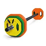 Juego Body Pump, Juego con Discos y Barra combinables hasta 17,5 kg, Ideal para la práctica de Ejercicios de Crossfit o musculación y finess. Tu casa es tu Gimnasio. (Diámetro 30mm)