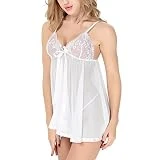 OIUHJN Ropa de dormir de encaje sexy para mujer vestido de seda lencería camisón ropa interior conjunto mujer, Blanco, M