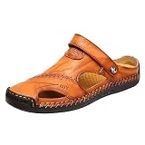 Sandalias de hombre de piel marrón cerradas, sandalias de trekking impermeables para hombre, sandalias de playa, deportes al aire libre, sandalias de senderismo para hombre, 43 zapatos de verano,