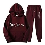 OCCOKO Conjunto Chándal de Mujer Sudadera Tops Pantalones Ropa Deportiva 2 Piezas Sudadera con Capucha Manga Larga y Pantalón para Fitness Jogging (Wine, XL)