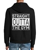 Straight Outta The Gym - Sudadera con capucha de mezcla de algodón con cremallera, color negro, Negro, XXL