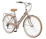 BIKESTAR Bicicleta de Paseo Aluminio Rueda de 26' Pulgadas | Bici de Cuidad Urbana 7 Velocidades Vintage para Mujeres | Marrón