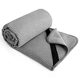Polyte - Toalla Yoga Antideslizante, Toalla de Microfibra para Hot Yoga con Agarre de Silicona y Bandas Elásticas para un Ajuste Seguro, 61 x 183 cm (Gris)