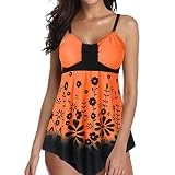 2022 Mujer Split Traje de baño Falda Conservador Bañador Tankini con gran presión Reloj de pulsera para hombre, naranja, M