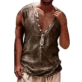Camiseta Sin Mangas Chaleco Estampado De Los Hombres Moda De Verano Casual Abotonado Top Digital 3D (Brown, XXL)
