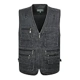 Adhdyuud Chaqueta de algodón para hombre, sin mangas, con múltiples bolsillos, estilo cargo, para hombre, Chaleco Gris, XL