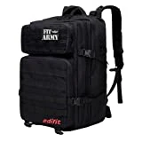 EDIFIT, Mochila Crossfit, 45L, Militar, Tactica, para Gimnasio, Senderismo, Acampada o Supervivencia, Unisex, Impermeable, Resistente, con Multiples Bolsillos (Full Black)