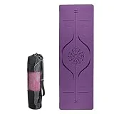 Esterilla de yoga TPE con líneas de alineación y bolsa de transporte, 183 x 65 x 0,6 cm, antideslizante, pilates, gimnasio en casa, entrenamiento, ejercicio (morado)