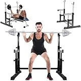 Fitness Aid Banco con Mancuernas Estante para Barra multifunción, Soporte para Sentadillas Ajustable, estación de inmersión, Estante para Levantamiento de Pesas, Almacenamiento de