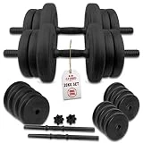 C.P.Sports Par de mancuernas 20KG | mancuernas cortas ajustables para fitness, entrenamiento de fuerza, musculación | barras de mancuernas robustas, robustos platos de pesas de plástico de 30 mm