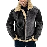 OWLKAY Men'S Faux Leather Jacket Slim Fit Plus Fleece Men'S Warm Cold Jacket Casual Lapel Men'S Trend Pockets Jacket Urban Youth Men Temperament Fashion Long Sleeve Jacket A-Black1 M