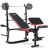 ISE Banco de Musculación Multifuncional Inclinable para Entrenamiento Completo, Banca de Peso Ajustable Plegable Fitness Doméstico para Casa, Máx 120KG, SY-5430B, rojo.