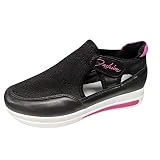 Gancho de cintura cómoda hebilla zapatos de malla de tacón casual transpirable plano grandes zapatillas para mujer sandalias de cuña para mujer punta cerrada, Le Noir, 41 EU