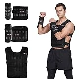 Juego de chaleco de peso ajustable con pesos de brazos y piernas, juego de entrenamiento de fuerza, chaqueta, pesas de muñeca y pesas de tobillo (incluyendo pesas: 96 – 100 placas de acero)