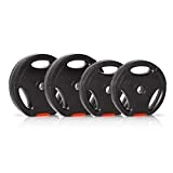 Ultrasport Discos de pesas, 4 pesas en un juego, 2 x 2,5 kg, 2 x 5 kg, orificio estándar de 30 mm, se pueden usar con mancuernas y barras con barra, con ranuras para entrenamiento libre, Negro