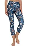 Free Leaper Leggings 7/8 con Bolsillos Mujer Cintura Alta Pantalón Deportivo Yoga y Pilates Mallas para Fitness Running (Flores Blancas Azules, XS)