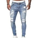 Pantalones Vaqueros Ajustados para Hombre, Lavados a la Moda, con Personalidad, Rasgados, Tendencia Urbana, guapos, para IR al Trabajo, versátiles, Informales, para Exteriores XL