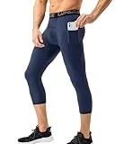 Ruowuhen Mallas Running Hombre 3/4 Deporte Leggings, Secado Rápido Pantalón de Compresión con Bolsillos Armada M