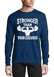 Stronger Than Your Excuses Overhead Press - Sudadera de algodón con gráficos, color azul marino, azul marino, S