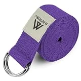 Flintronic Yoga Cinturon, Natural Correa Yoga Algodon, con Hebilla Metal D-Anillos, para Principiantes y avanzados, Ejercicios de Estiramiento, Fitness, Pilates - Púrpura (150 x 3.8 cm)