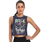 Camiseta corta sin mangas para mujer, con temática de flores y plantas, informal, para mujer, Eslogan Break All the Rules, Large