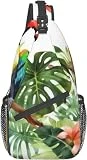 KWQDOZF Tucanes Loro Palmera Hojas Impresión Cruz Pecho Bolsa Crossbody Mochila Sling Hombro Viaje Senderismo Daypack Ciclismo Bolsa