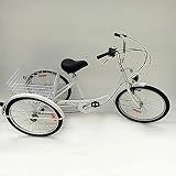 soudesileim Triciclo de 6 velocidades de 24 pulgadas con luces, 3 ruedas bicicleta para adultos, bicicleta con cesta de la compra, marco de acero al carbono, freno de aleación, banda reflectante en la