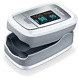 Beurer PO 30 Pulsioxímetro, medición saturación de oxígeno (SpO2) y frecuencia cardíaca (pulso), pantalla a color de fácil lectura, visualización frecuencia cardíaca, Blanco/Plata, 60 x 36 x 32 mm