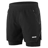Lixada Hombres Pantalónes Cortos de Running 2-en-1, Pantalones Cortos de Atletismo/Pantalones Cortos de Fitness Maratón, Transpirable Pantalones+Secado Rápido