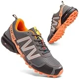 Zapatillas Trekking Hombre Impermeables Zapatillas Trail Running Hombre Zapatos de Senderismo Ligeras Deportivas Zapatos para Correr Gimnasio Sneaker Gris Naranja 47 EU