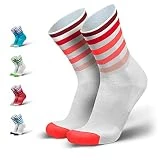 INCYLENCE Levels Calcetines largos acolchados para correr, calcetines deportivos transpirables con protección antiburbujas, medias de compresión, tallas 35-46, blanco/rojo, 43-46