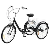 Triciclo de 24' para adultos, 3 ruedas Triciclo con lámpara y cesta 6 velocidad crucero bicicleta para personas mayores, niñas, niños, hombres y mujeres